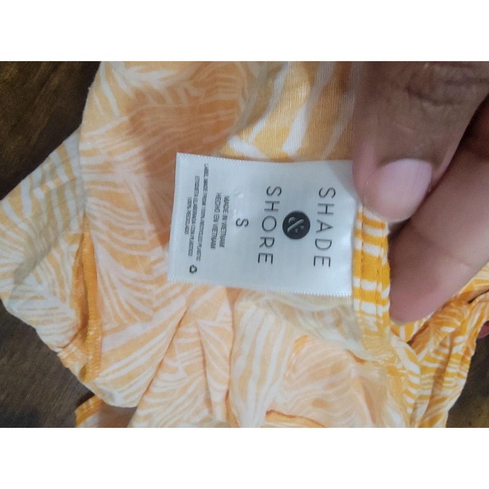 Shade & Shore Yellow Tropical Palm Print Tie Front Crop Top Linen Blend Small - Picture 5 of 6